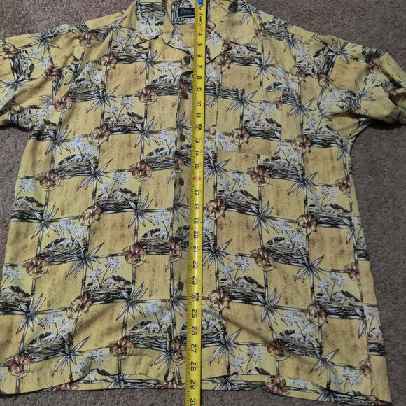Vintage Ocean Pacific Shirt Mens Large Yellow Hawaiian All Over Print Button Up - Picture 8 of 8
